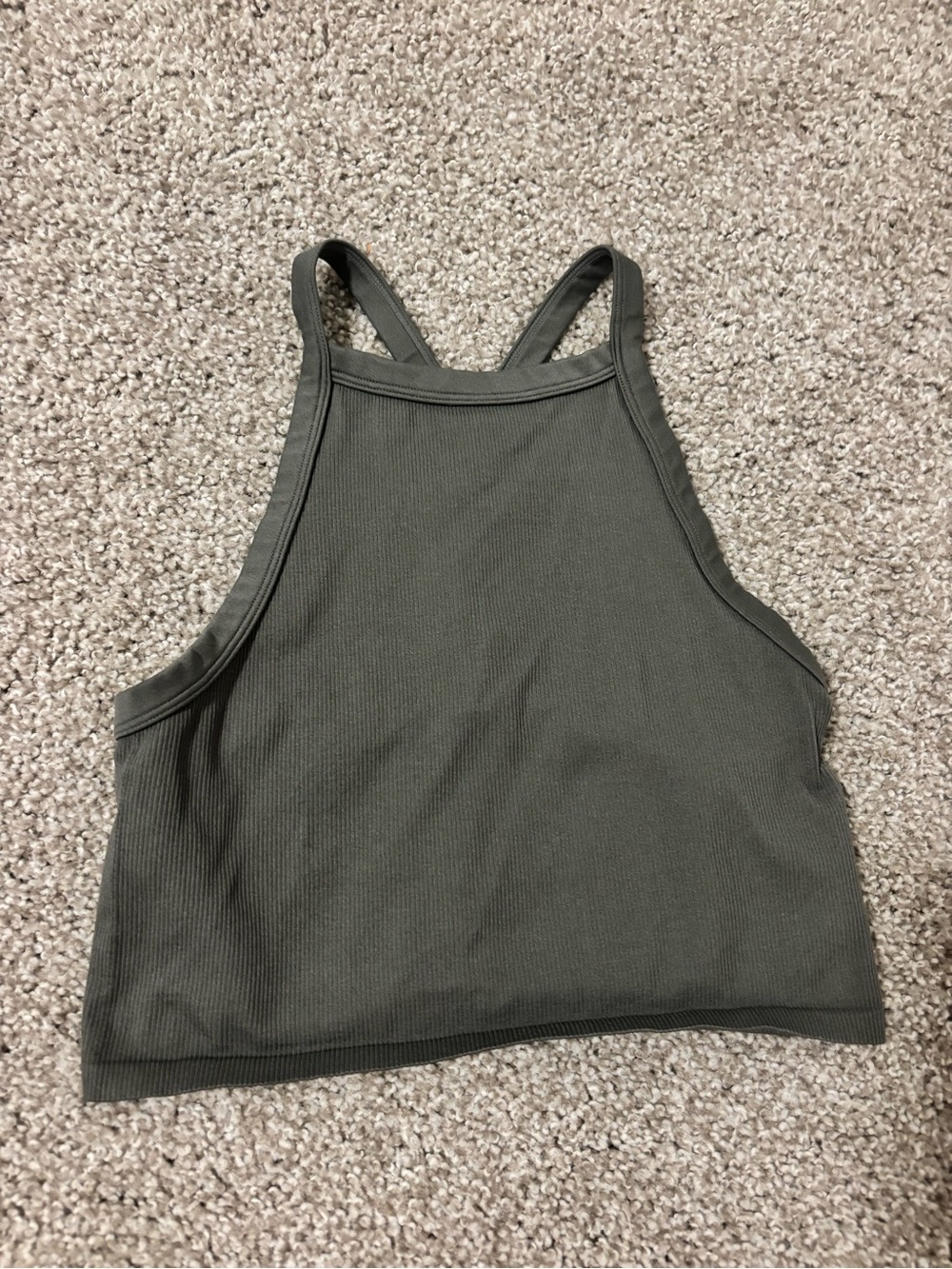 aerie Olive Ribbed High Neck Crop Tank